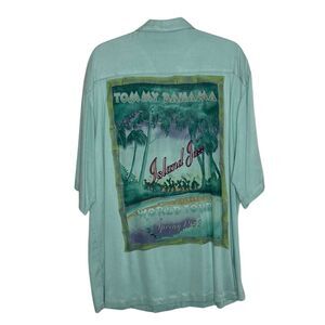 Vintage 90s Tommy Bahama Island Jazz World‎ Tour 1999 Camp Shirt Size M Blue